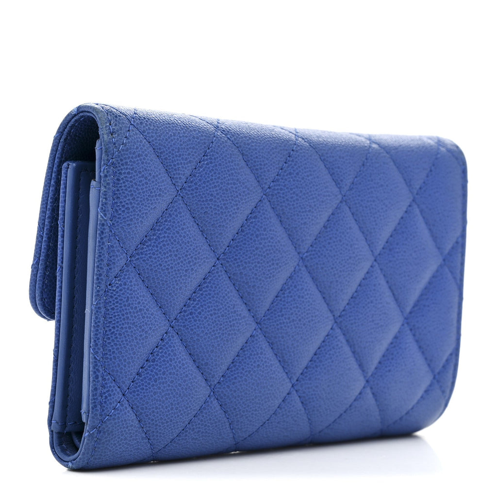 Caviar Quilted Studded CC Medium Flap Wallet Blue Blue
