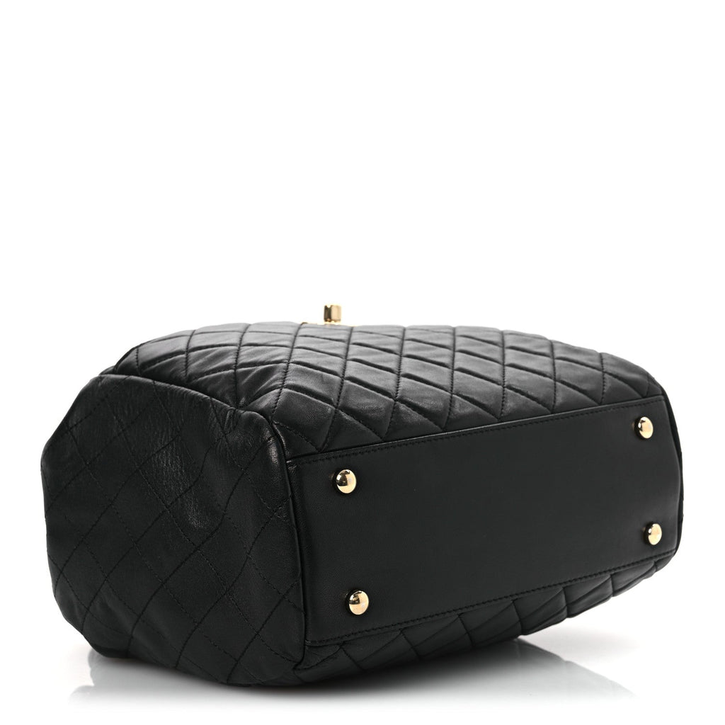 Chanel Lambskin Quilted Drawstring Bag Black