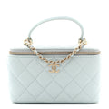 Chanel Lambskin Quilted Small Top Handle Vanity Case With Chain Light Blue