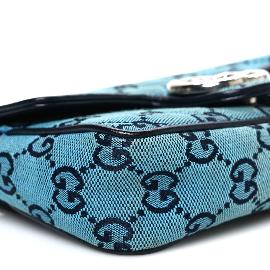 Gucci Monogram Multicolor Matelasse Diagonal Super Mini GG Marmont Shoulder Bag Light Blue