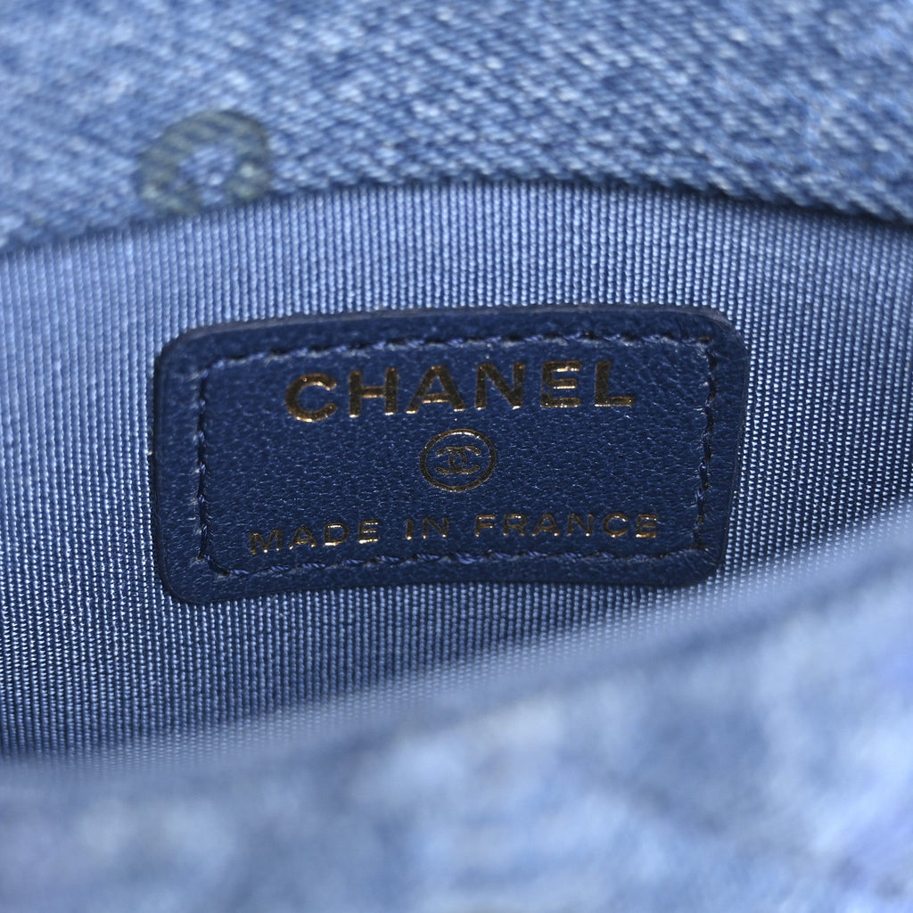 Chanel Denim Quilted Denim Mood Clutch With Chain Blue Multicolor
