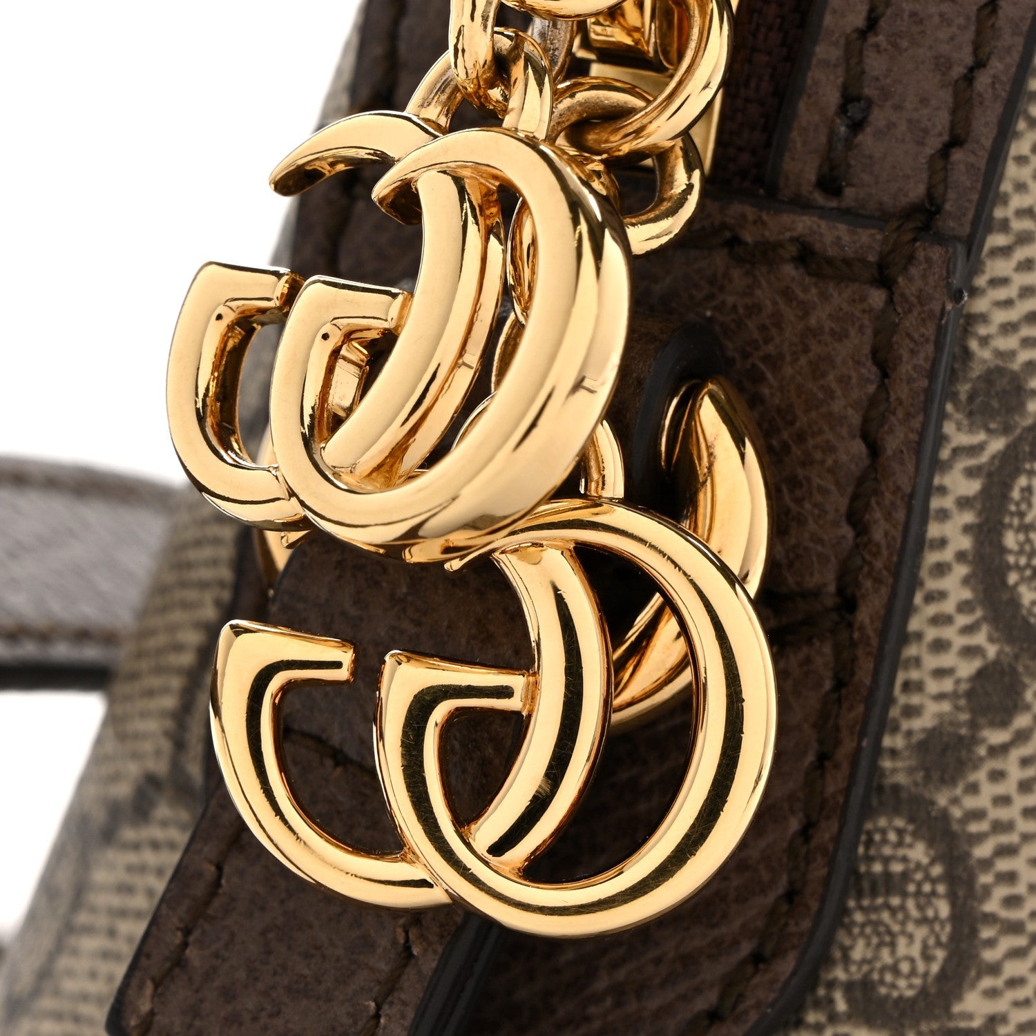 Gucci GG Supreme Monogram Textured Dollar Calfskin Web Small Ophidia Dome Shoulder Bag Beige Ebony New Acero