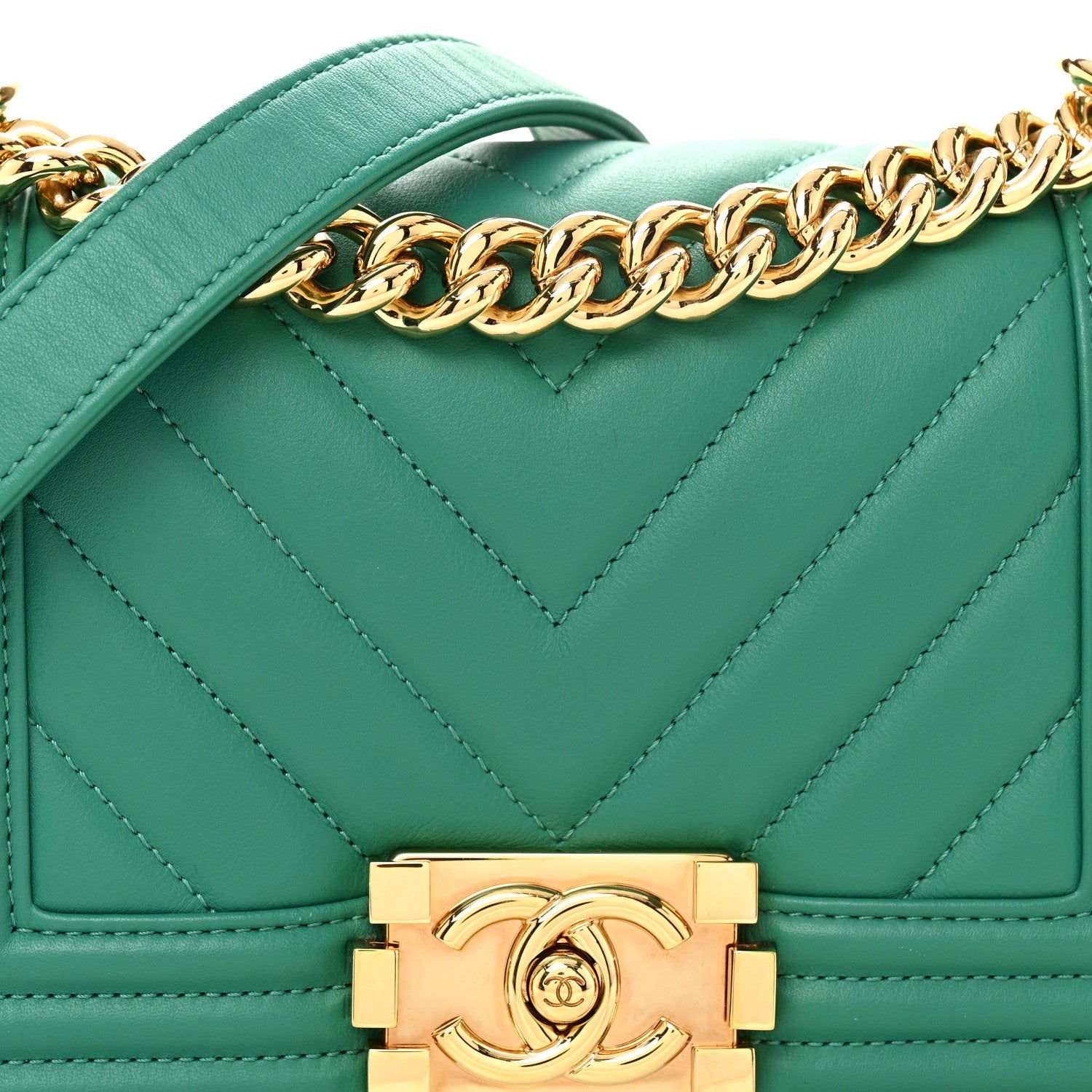 Chanel Calfskin Chevron Quilted Small Boy Flap Green