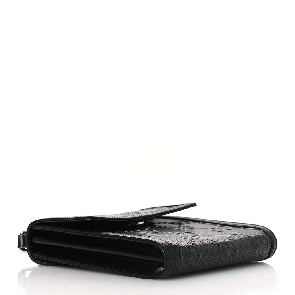 Gucci Calfskin GG Tennis Embossed Messenger Bag Black