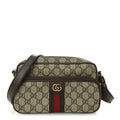 Gucci GG Supreme Monogram Textured Dollar Calfskin Web Small Ophidia Convertible Shoulder Bag Beige Ebony New Acero