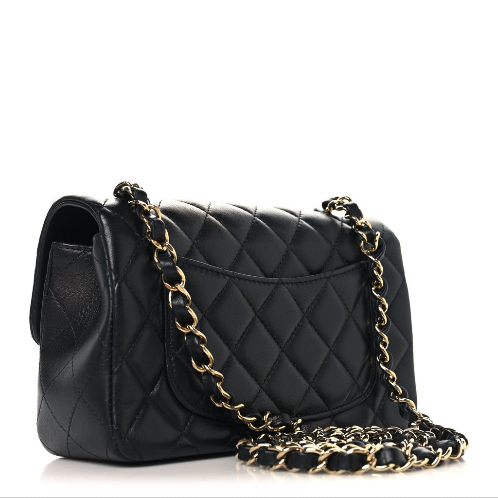 Chanel Lambskin Quilted Mini Rectangular Flap Black
