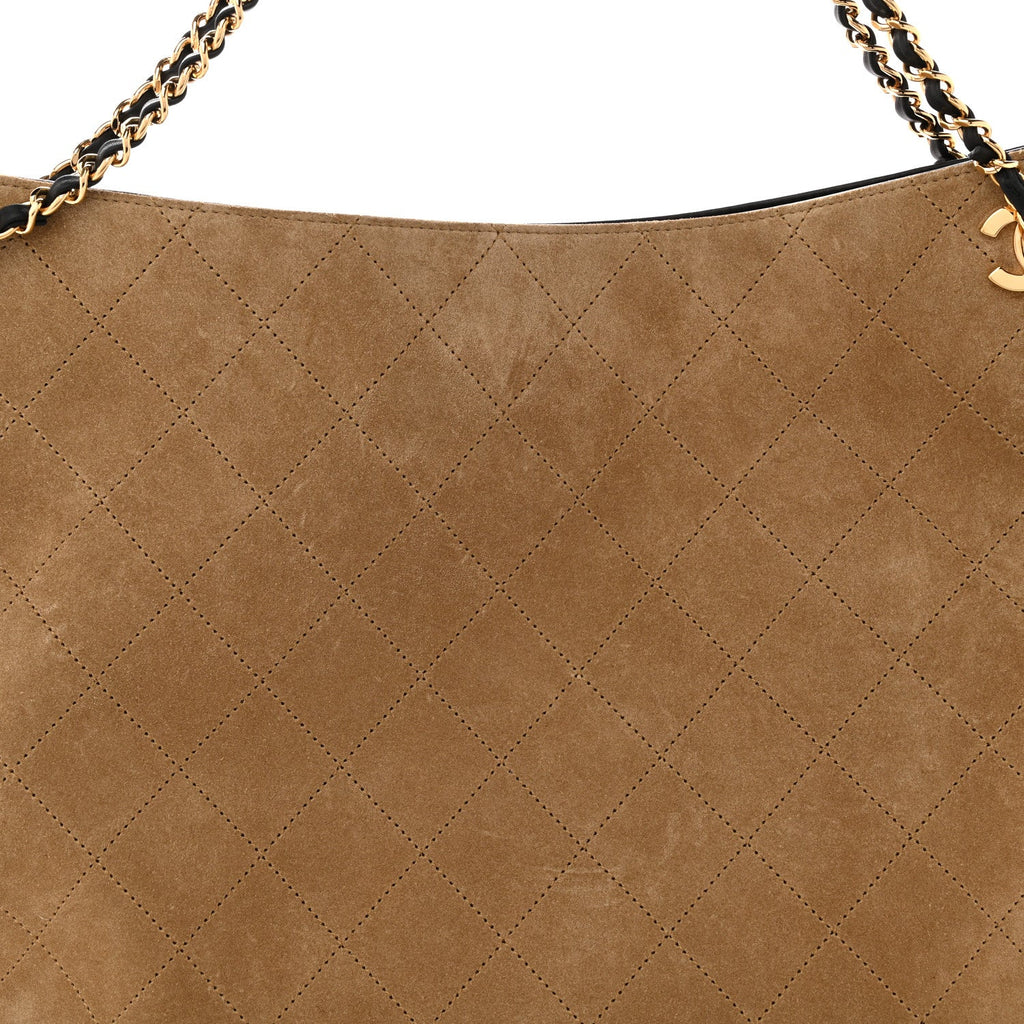 Chanel Suede Quilted Eyes On You Large Shopping Bag Beige