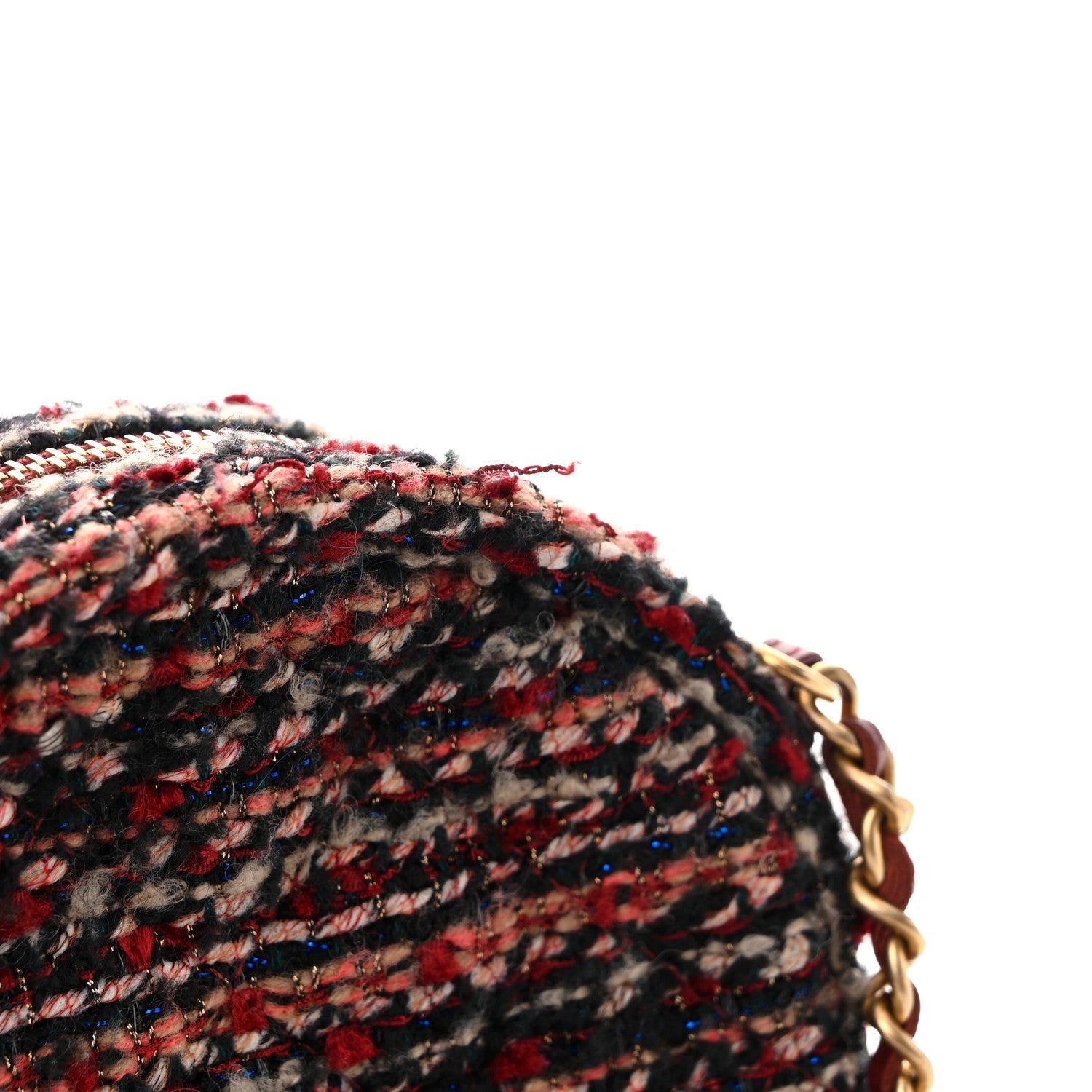 Chanel Tweed Quilted Round Clutch With Chain Red