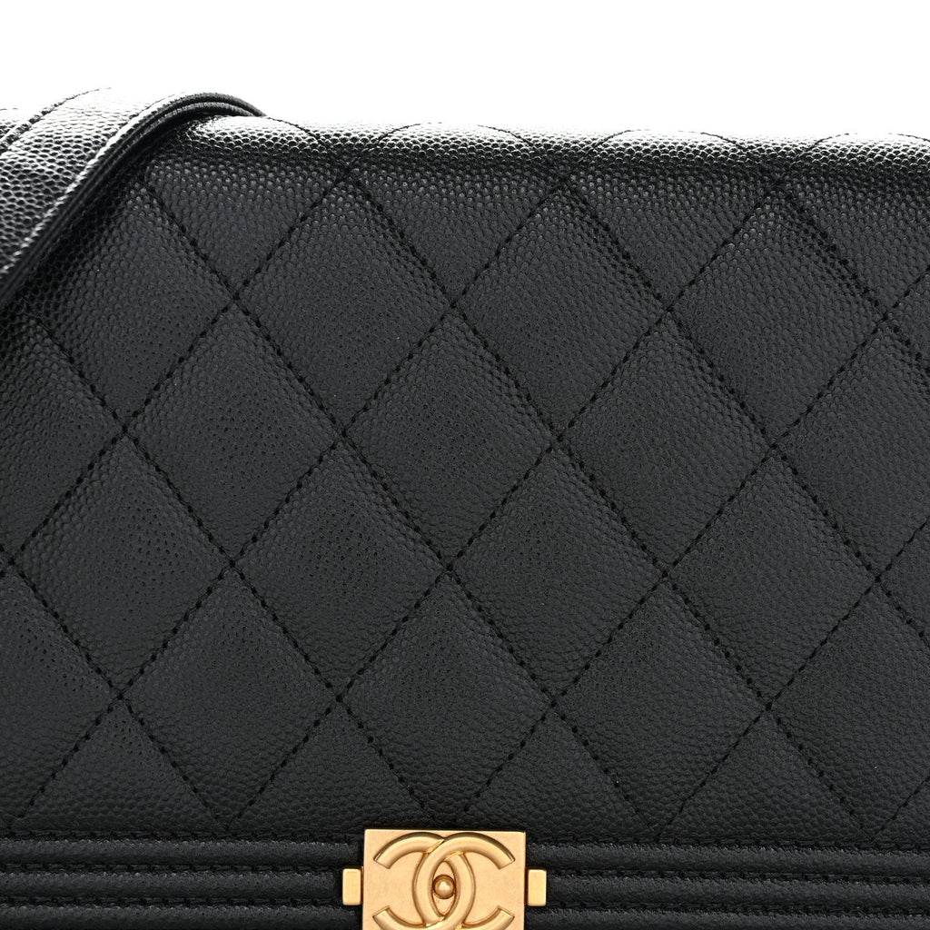 Chanel Caviar Quilted Boy Wallet On Chain WOC Black