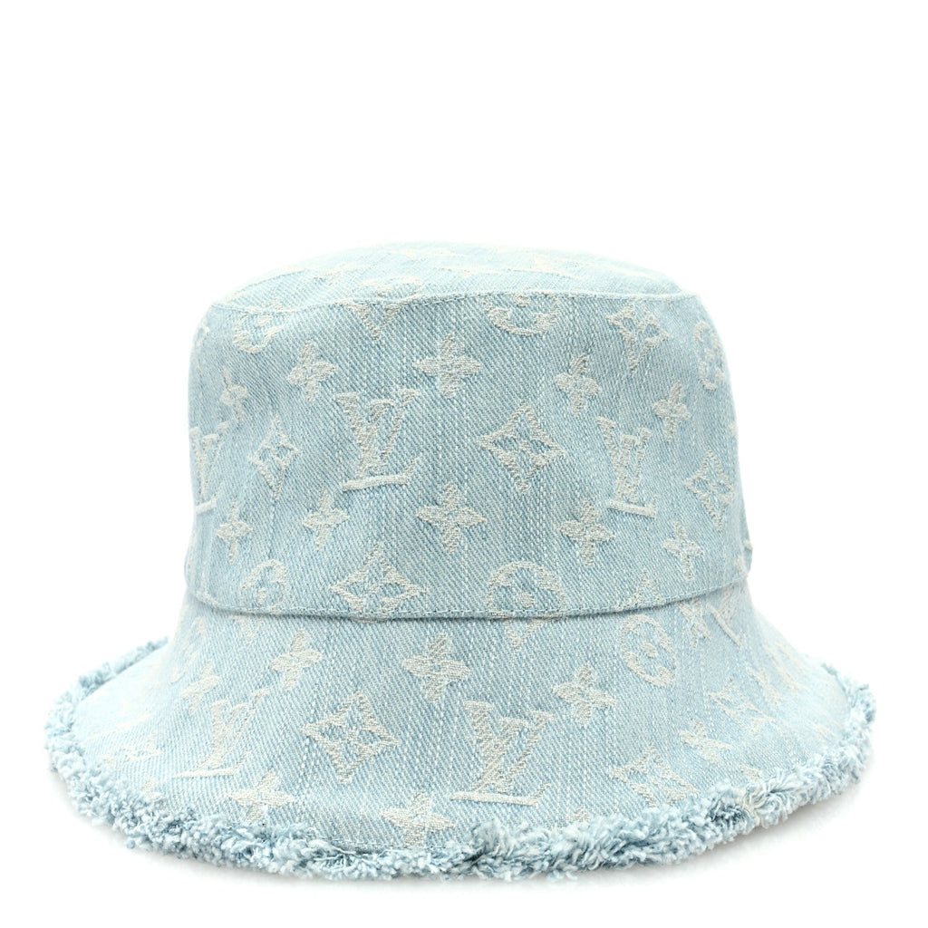 Louis Vuitton Monogram Denim Fringe Bucket Hat Blue