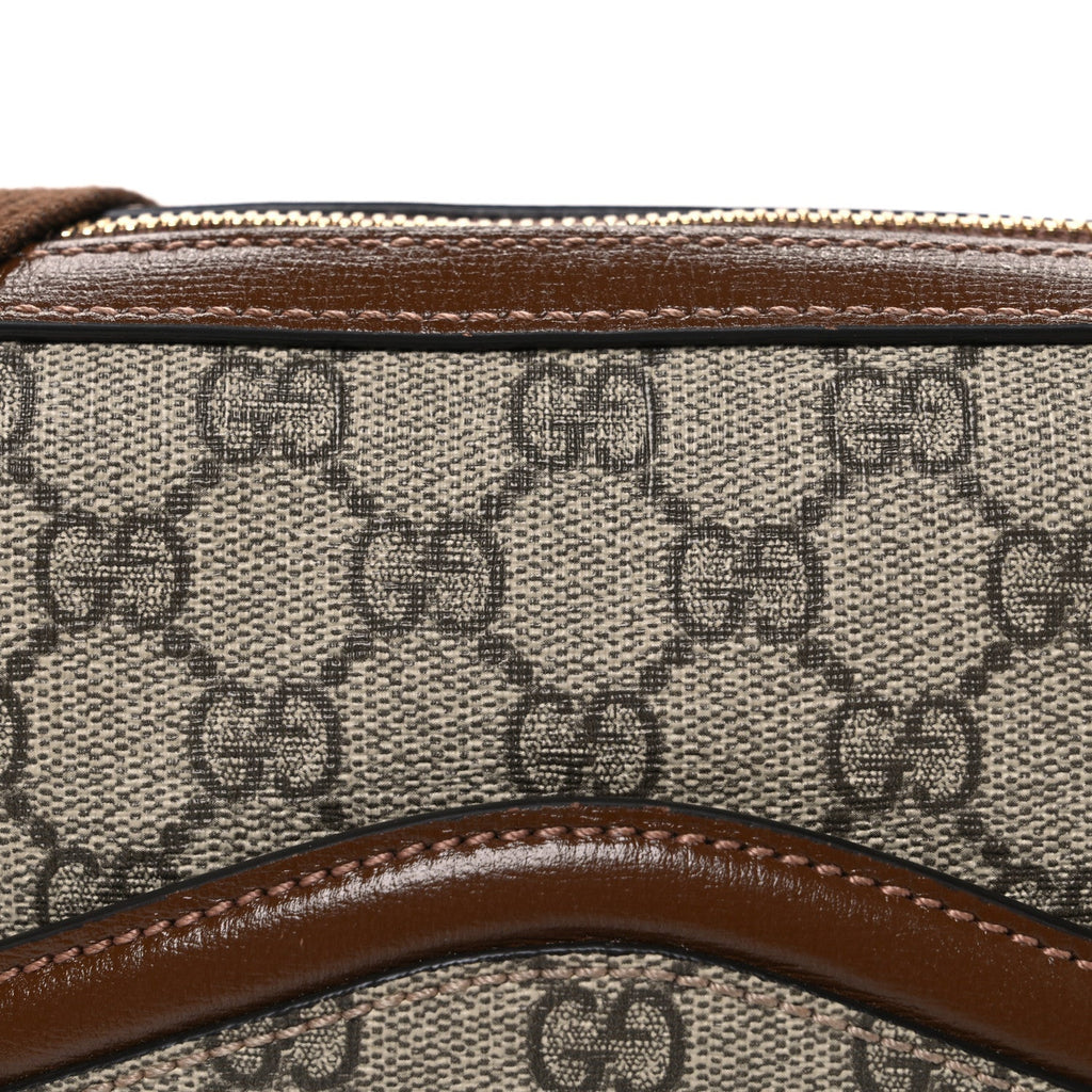 Gucci GG Supreme Monogram Azalea Calfskin Retro Interlocking G Messenger Shoulder Bag Beige Ebony Brown Sugar