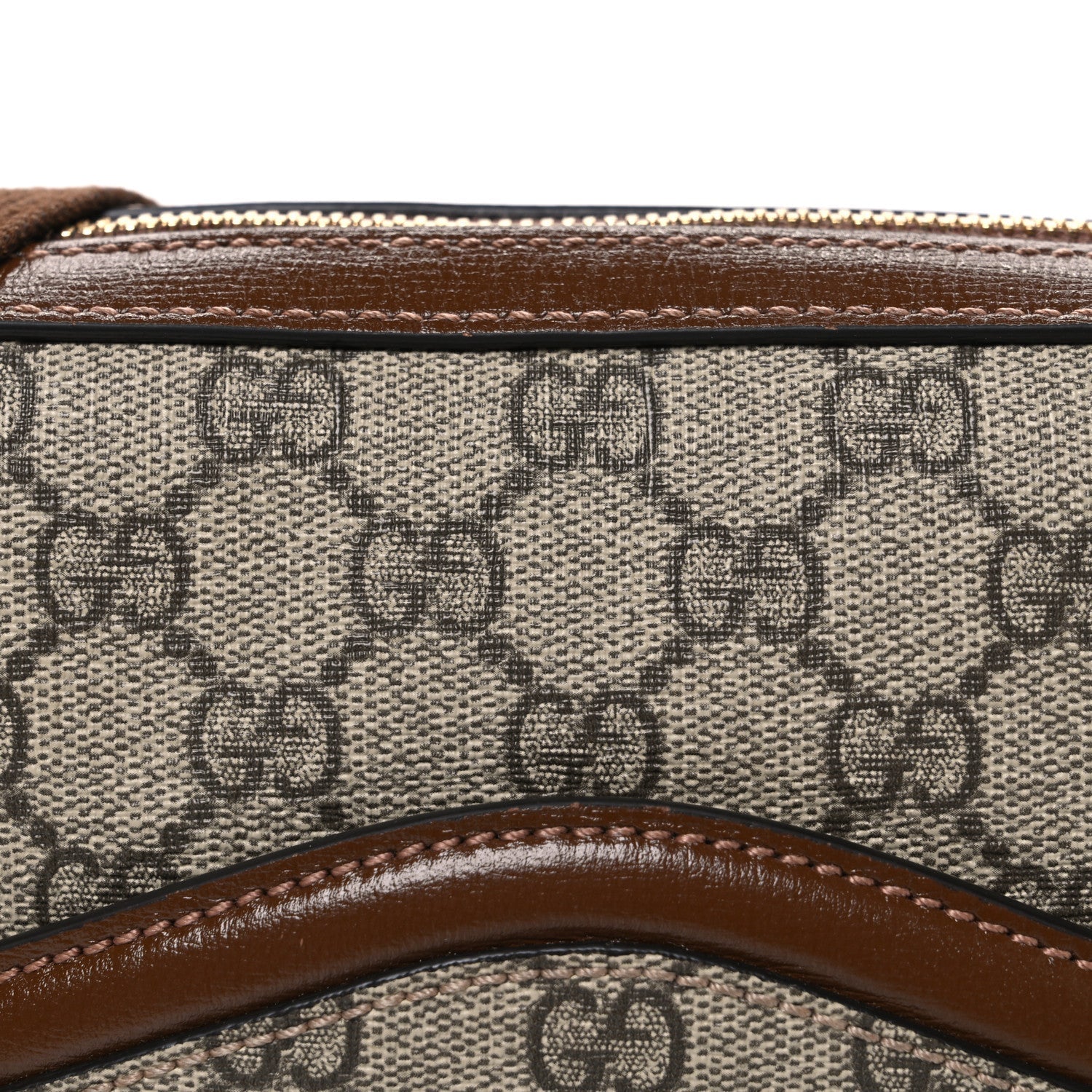 Gucci GG Supreme Monogram Azalea Calfskin Retro Interlocking G Messenger Shoulder Bag Beige Ebony Brown Sugar
