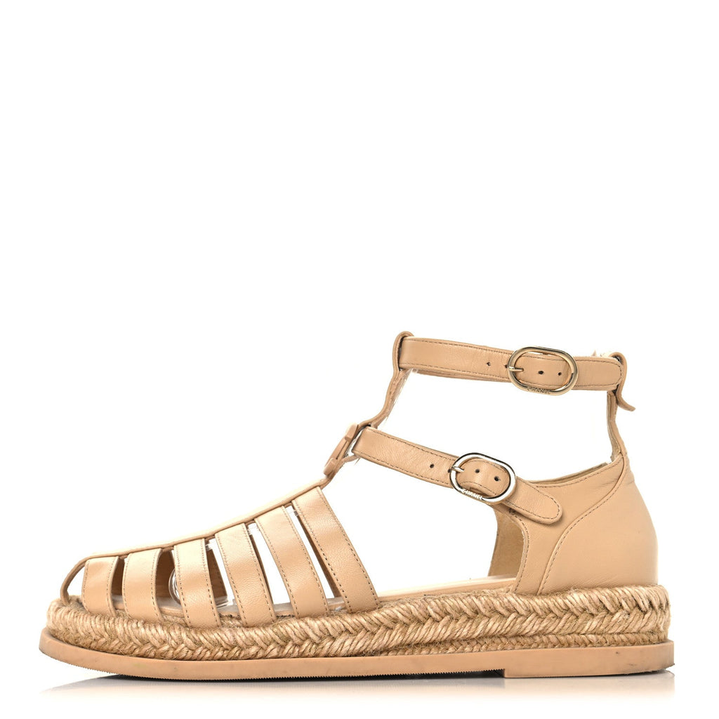 Lambskin Espadrille Sandals 37 Beige