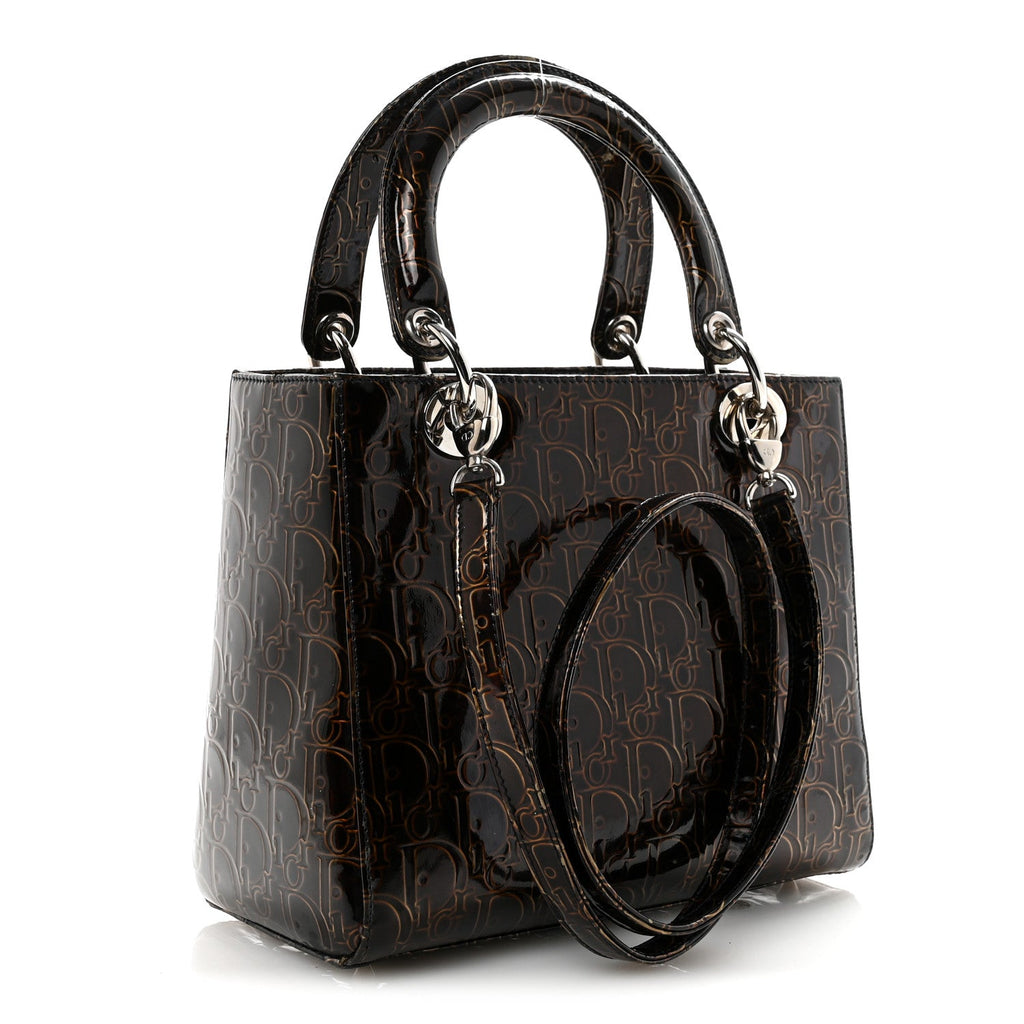 Christian Dior Patent Ultimate Medium Lady Dior Brown