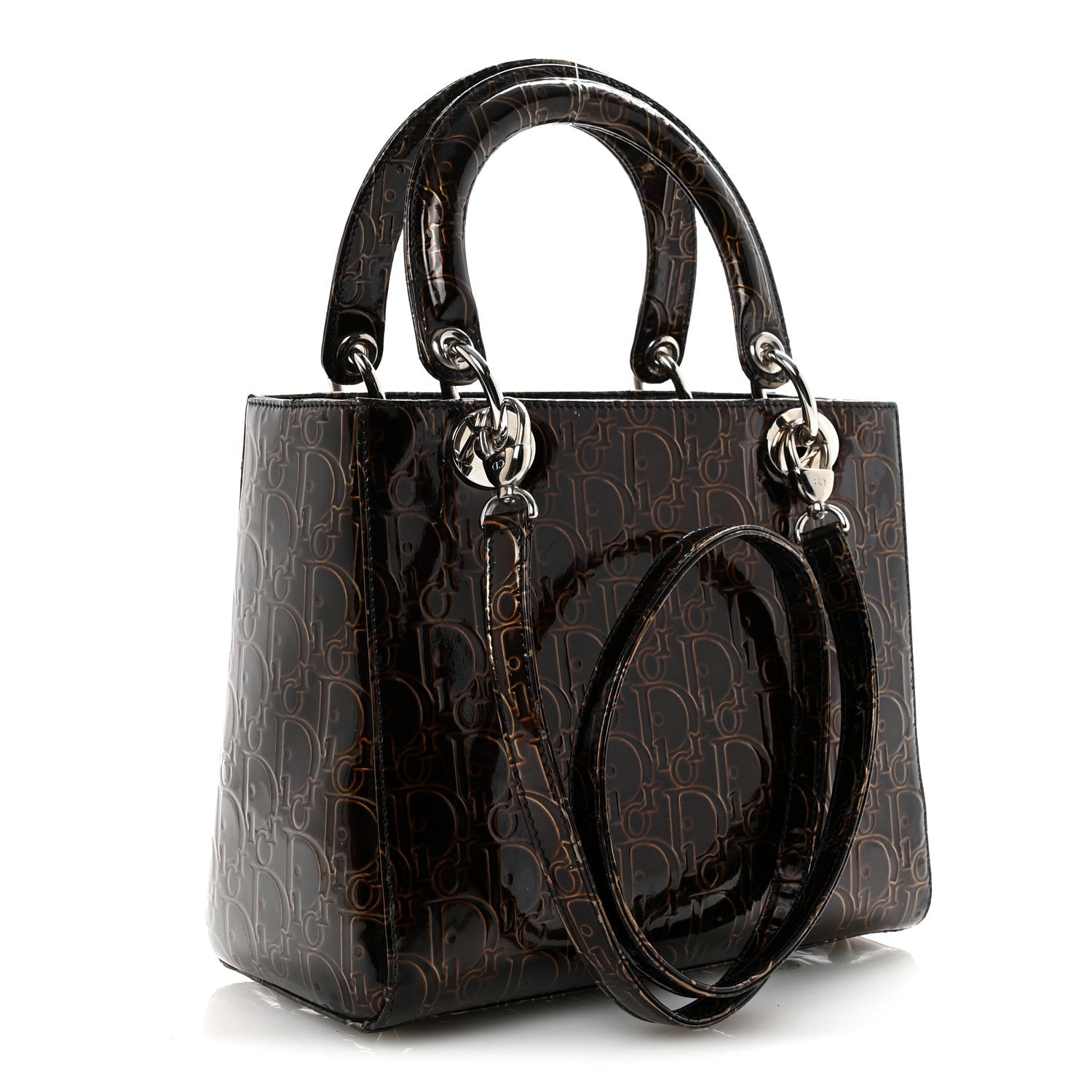 Christian Dior Patent Ultimate Medium Lady Dior Brown