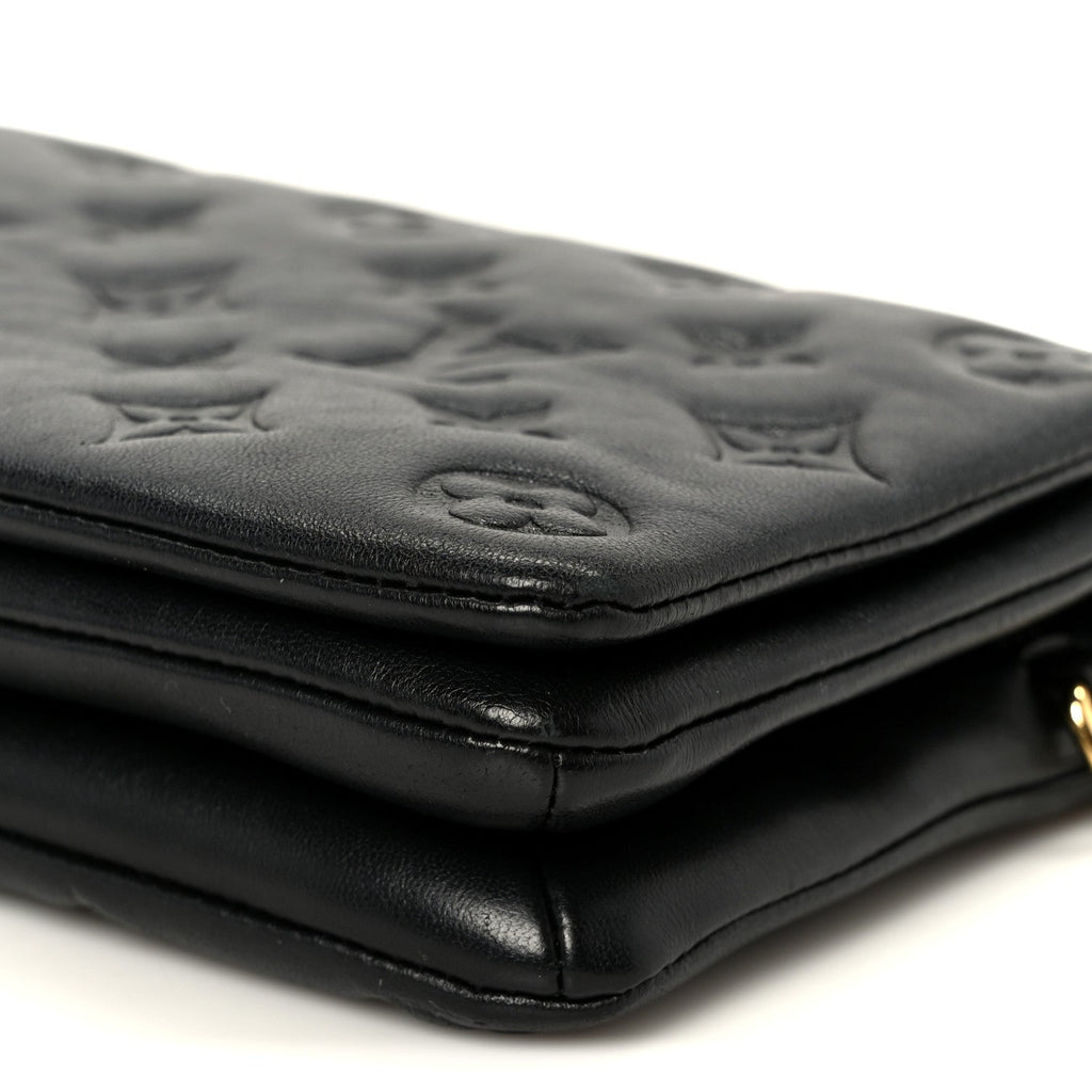 Louis Vuitton Lambskin Embossed Monogram Pochette Coussin Black