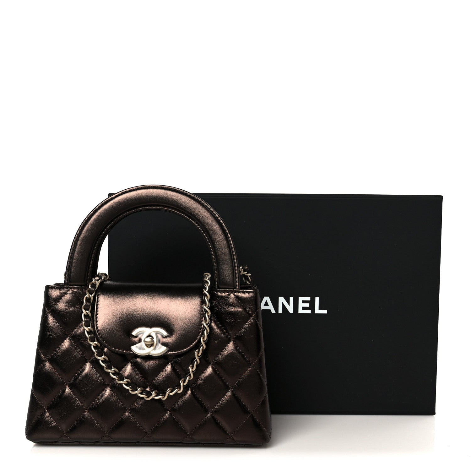 Chanel Metallic Aged Calfskin Quilted Nano Kelly Shopper Light Brown