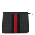 Gucci GG Supreme Monogram Selleria Calfskin Web New Web Cosmetic Case Black