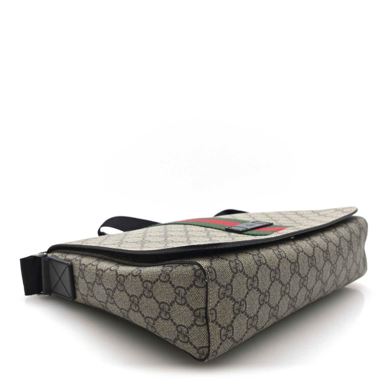 Gucci GG Supreme Monogram Web Flap Messenger Bag Black
