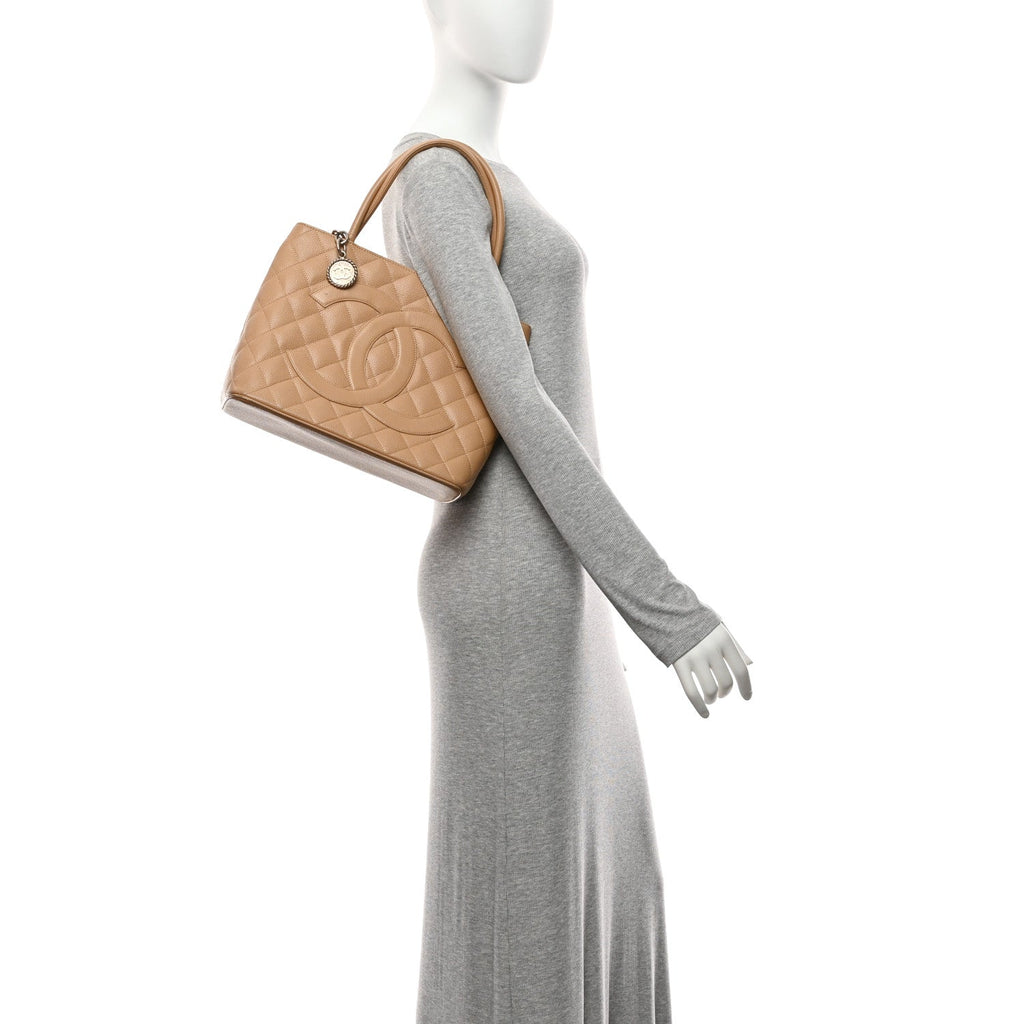 Chanel Caviar Quilted Medallion Tote Beige
