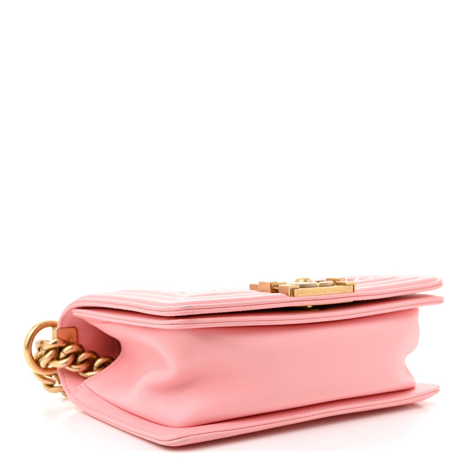 Chanel Calfskin Chevron Embroidered Small Boy By The Sea Flap Pink