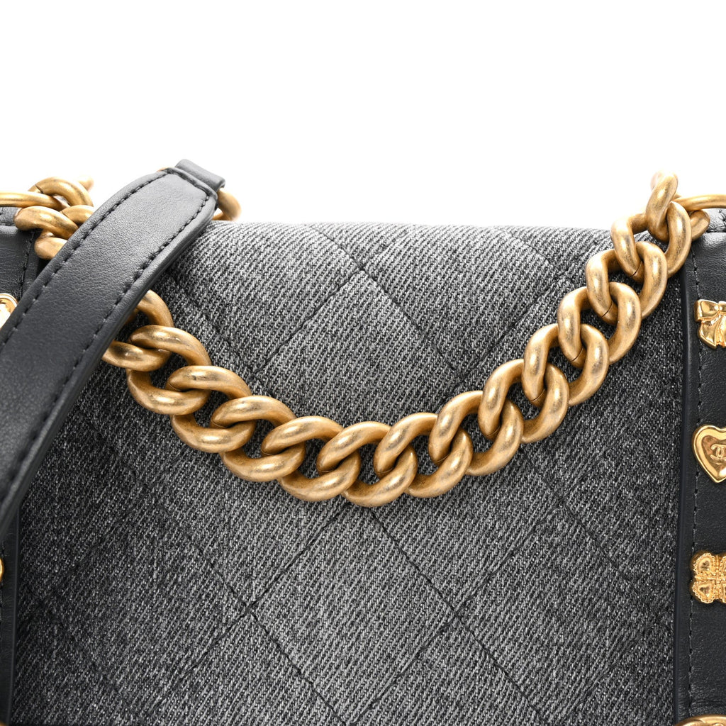 Chanel Washed Denim Quilted Messenger Flap Black