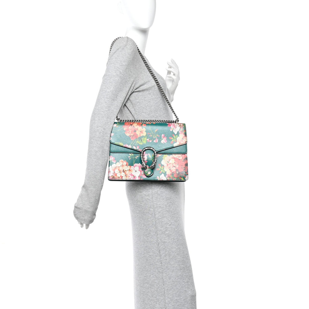 Gucci Calfskin Blooms Print Medium Dionysus Shoulder Bag Bright Emerald Multicolor