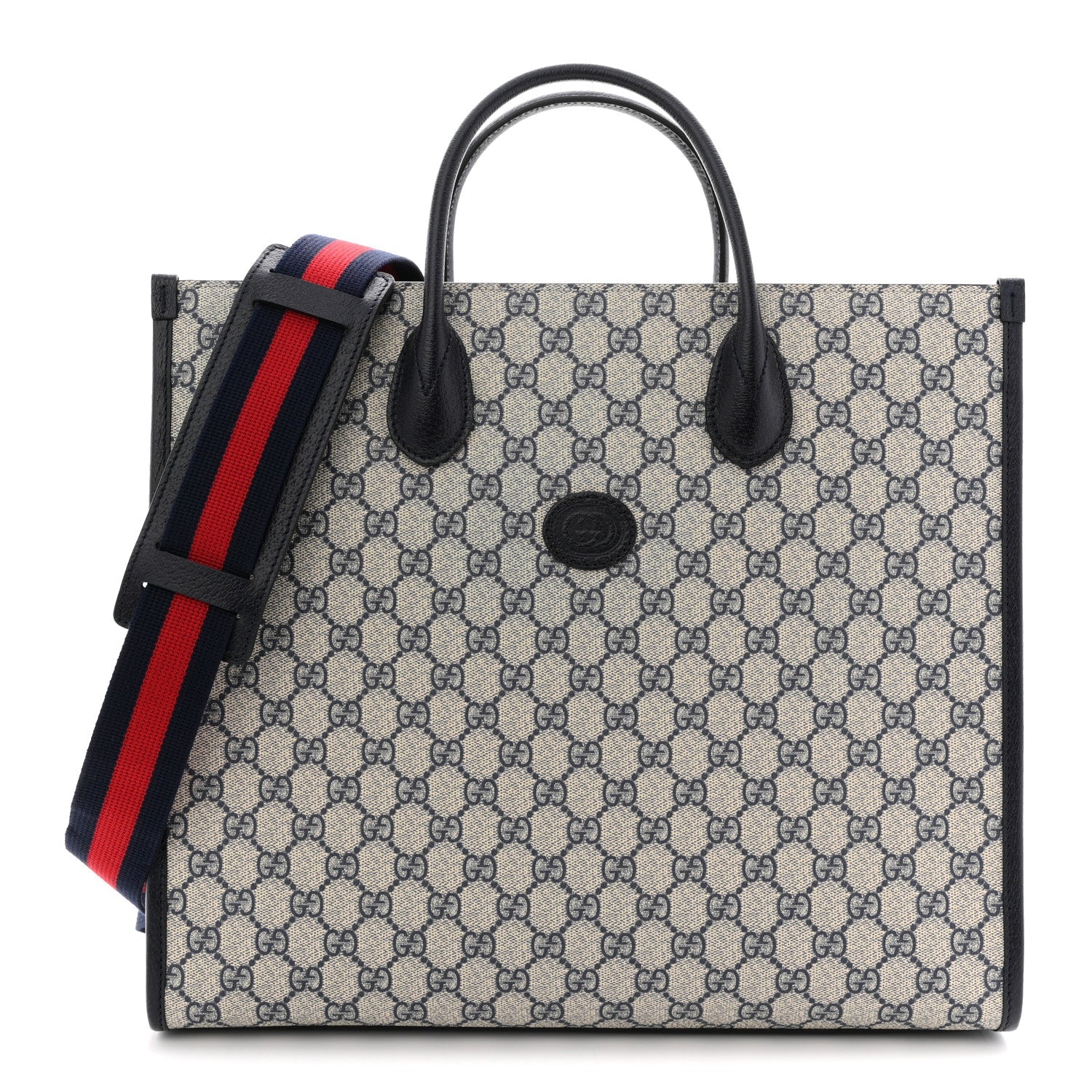Gucci GG Supreme Monogram Azalea Calfskin Medium Retro Interlocking G Tote Bag Beige Blue