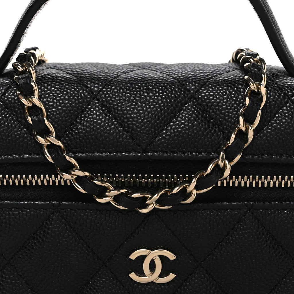 Chanel Caviar Quilted Top Handle Slim Vanity With Chain Black