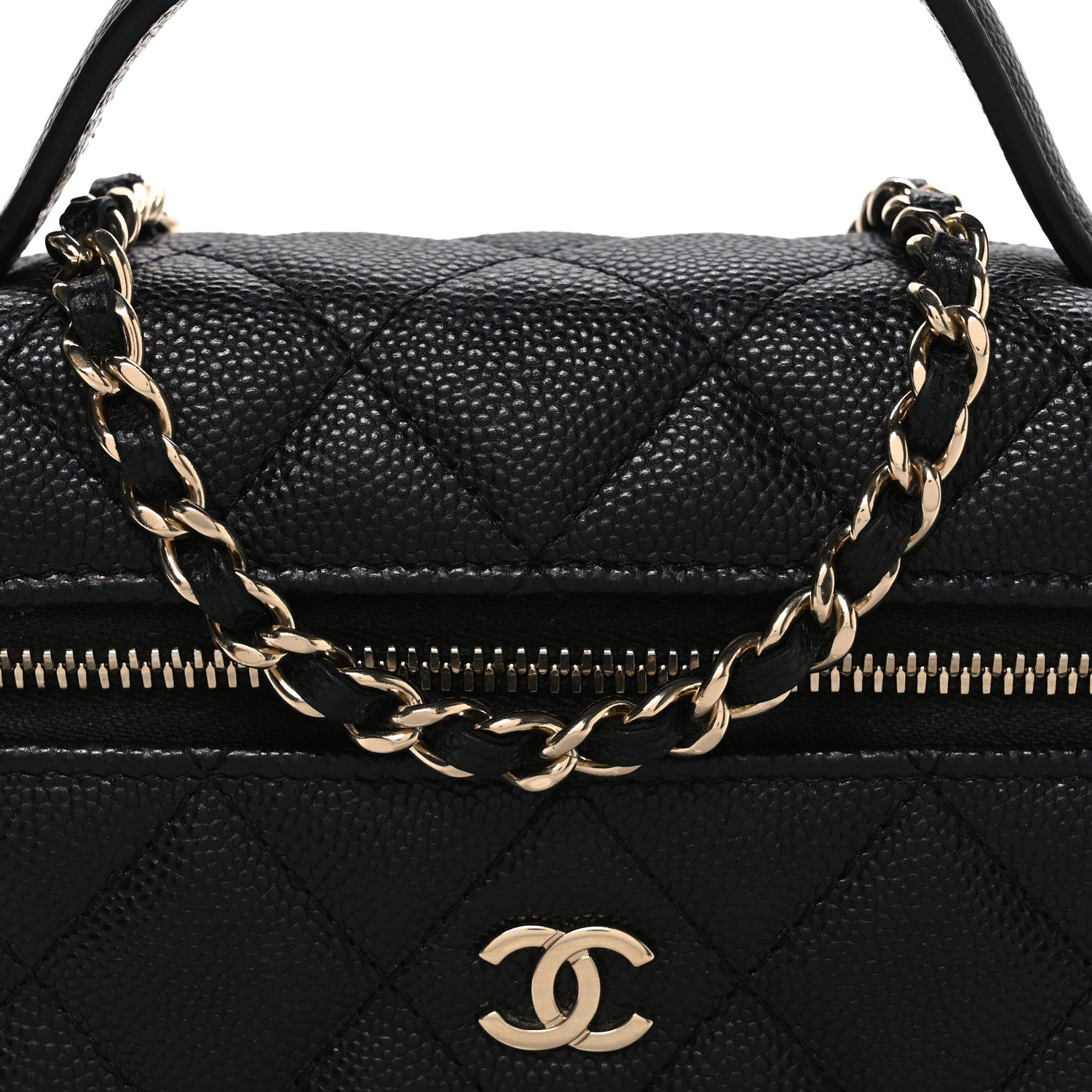 Chanel Caviar Quilted Top Handle Slim Vanity With Chain Black