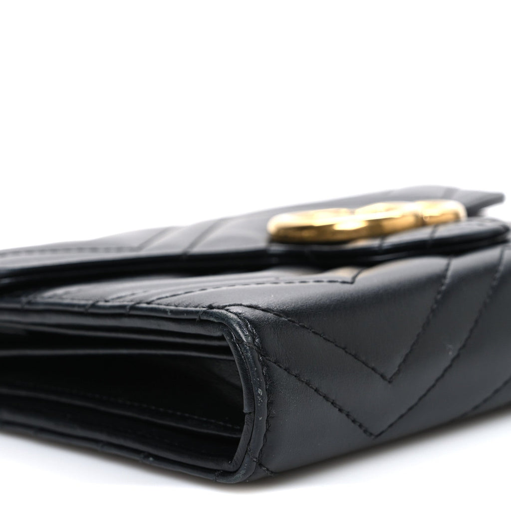 Gucci Calfskin Matelasse GG Marmont Chain Wallet Black
