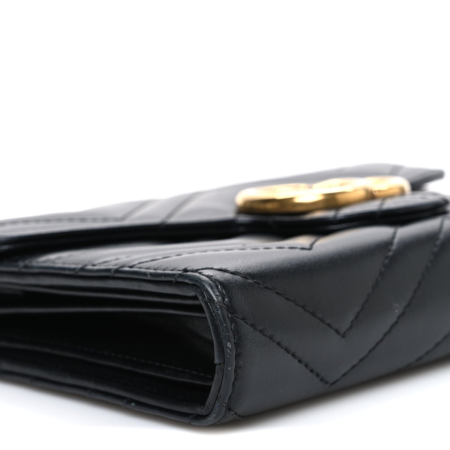 Gucci Calfskin Matelasse GG Marmont Chain Wallet Black