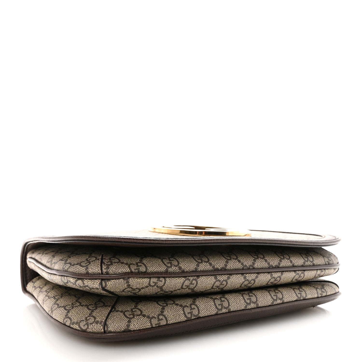 Gucci GG Supreme Monogram Textured Dollar Calfskin Web Medium Blondie Top Handle Shoulder Flap Bag Beige Ebony New Acero