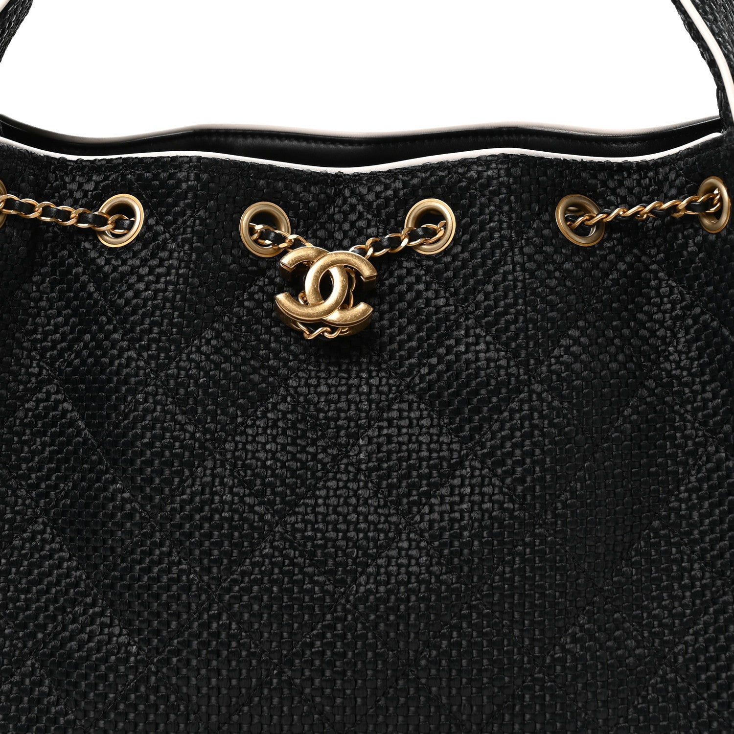 Chanel Braided Raffia Calfskin Small Chanel 25 Handbag Black White