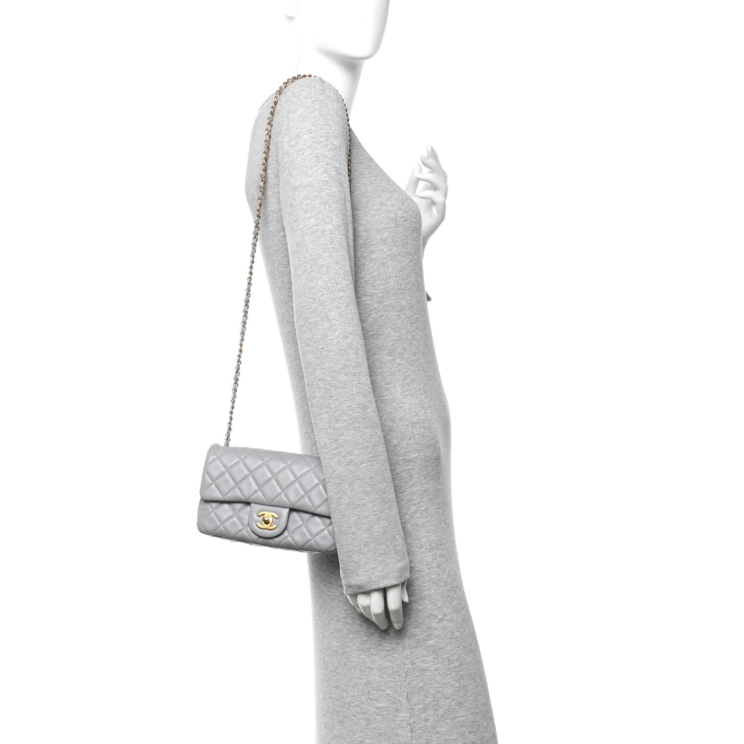 Chanel Lambskin Quilted Mini Rectangular Pearl Crush Flap Grey