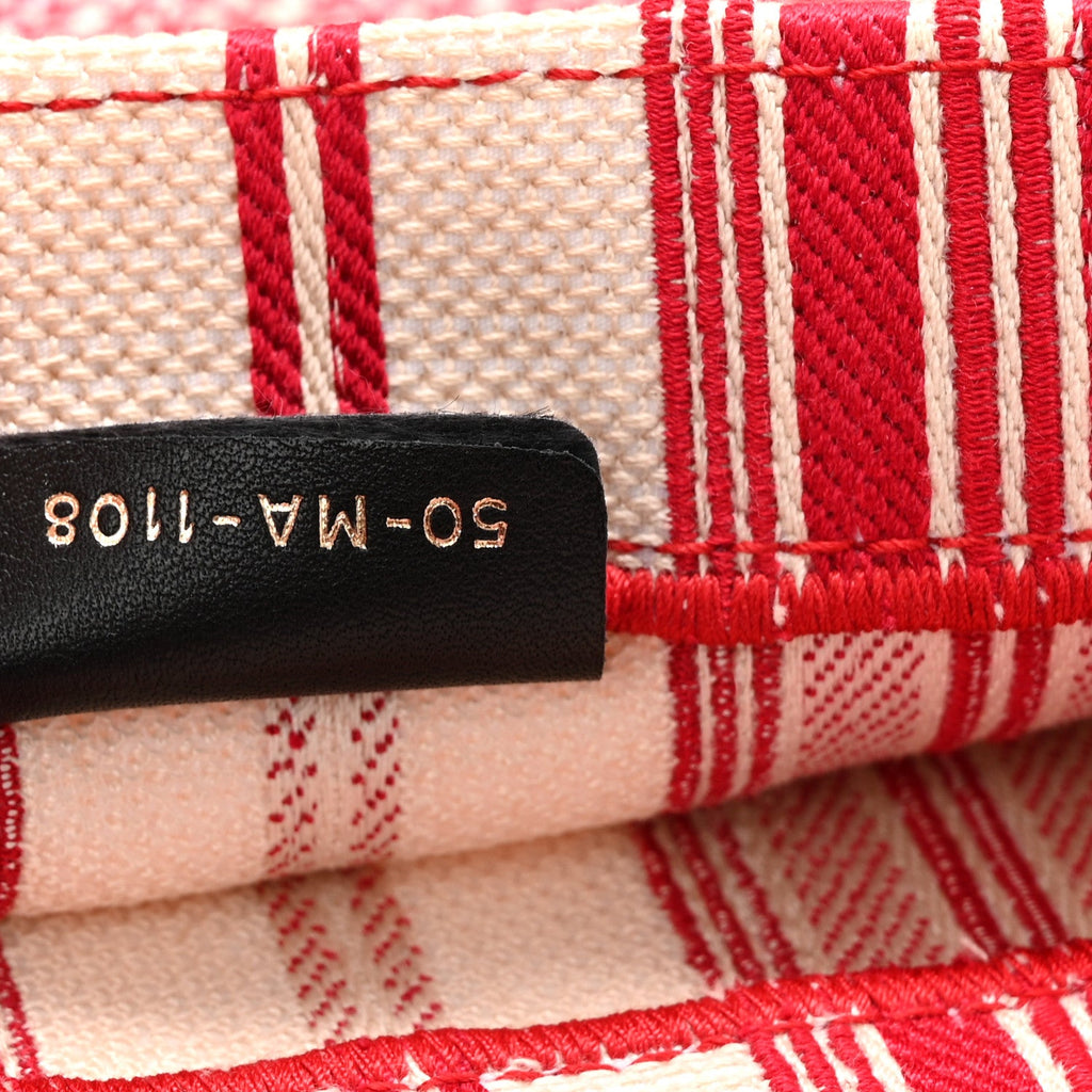 Christian Dior Canvas Embroidered Mykonos Large Striped Book Tote Red