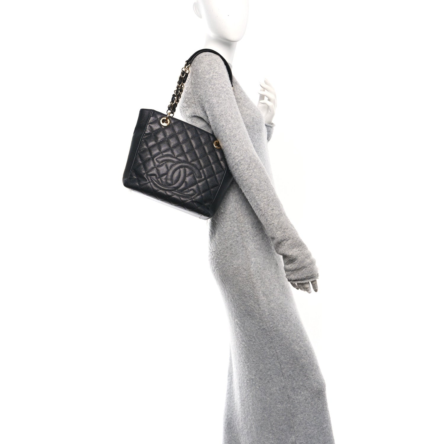 Chanel Caviar Quilted Petit Shopping Tote PST Black