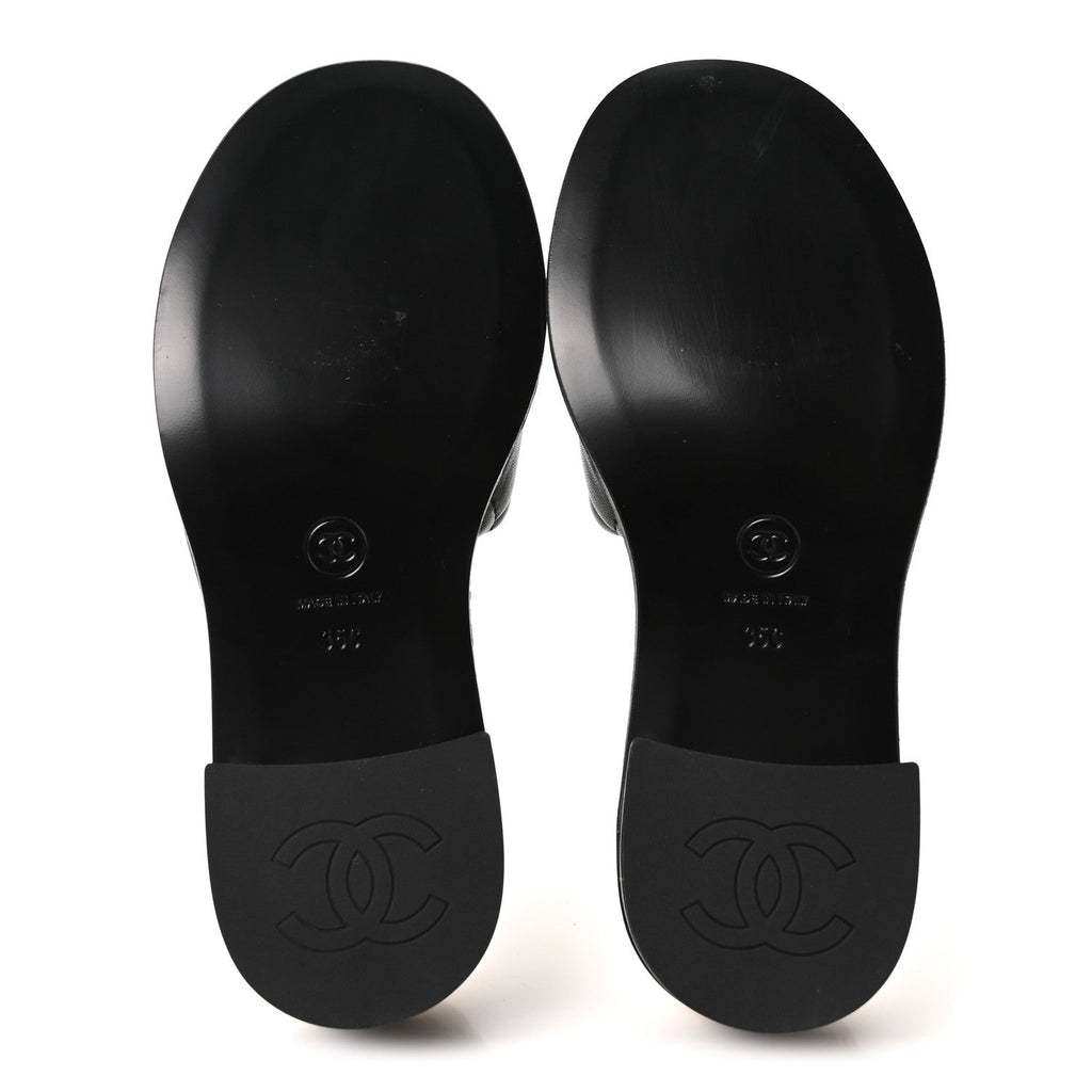 Lambskin Quilted CC Chain Mules 35 Black White