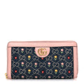 Gucci New Denim GG Monogram Calfskin Love Parade Zip Around Wallet Light Pink