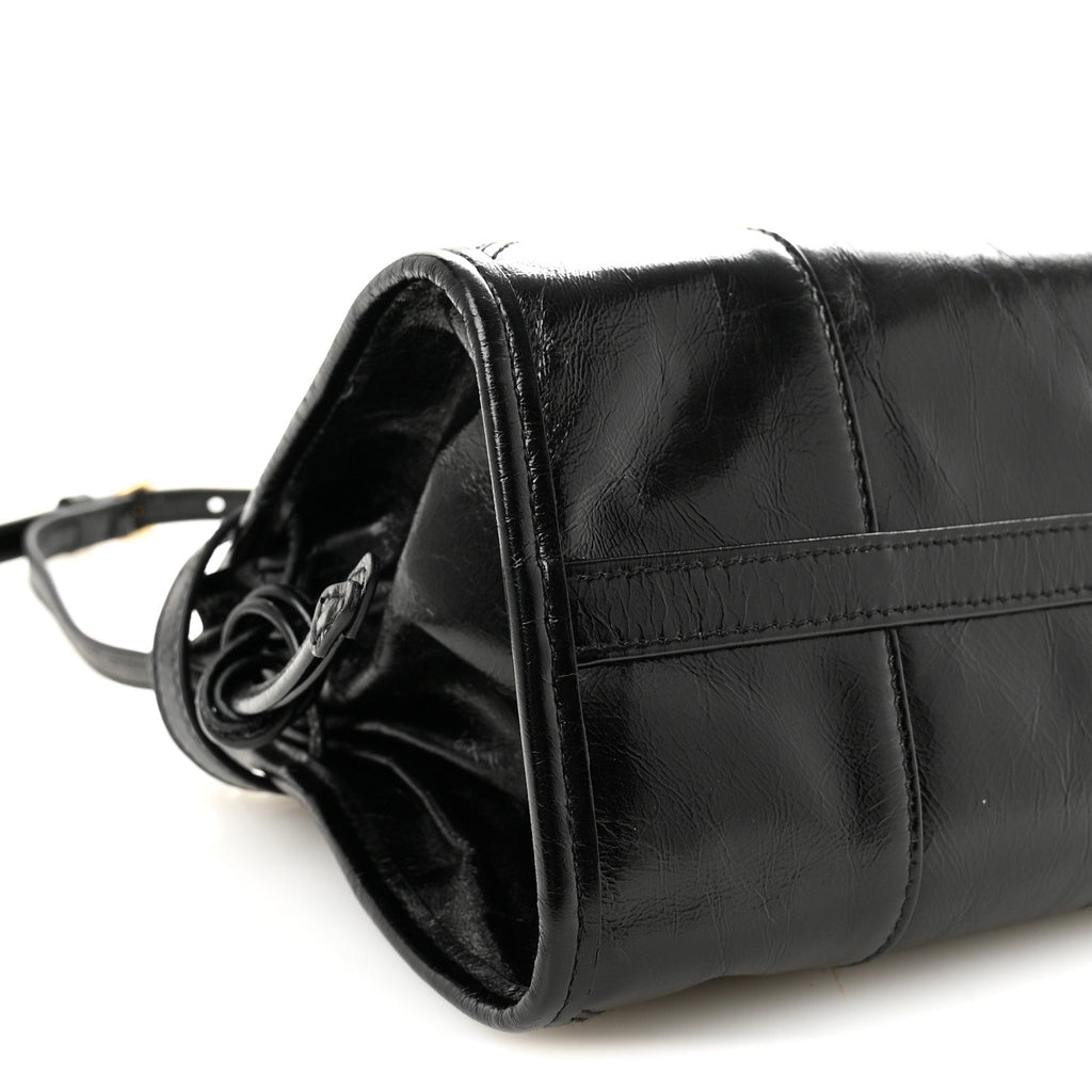 Prada Glossy Calfskin Triangle Medium Bonnie Shoulder Bag Black