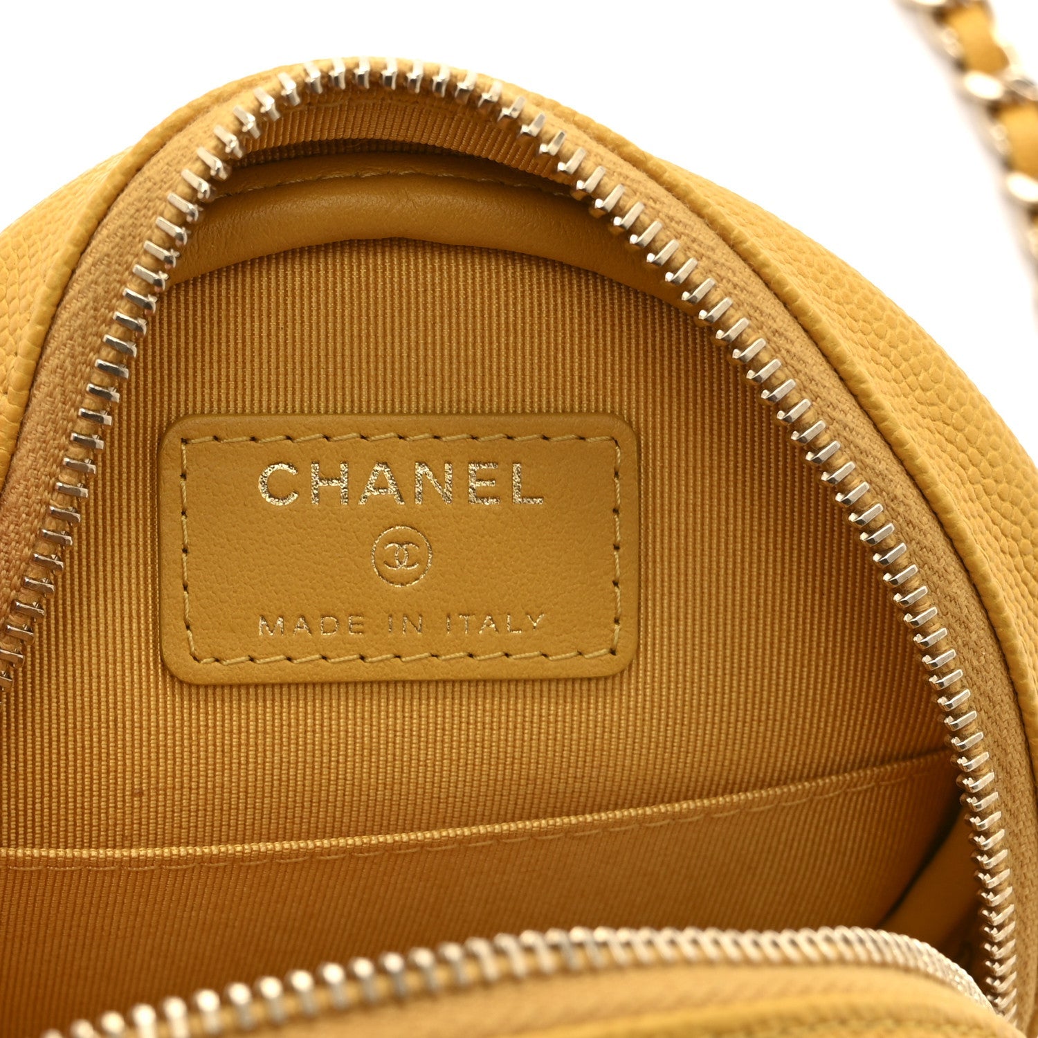 Chanel Caviar Quilted Round Clutch With Chain Yellow