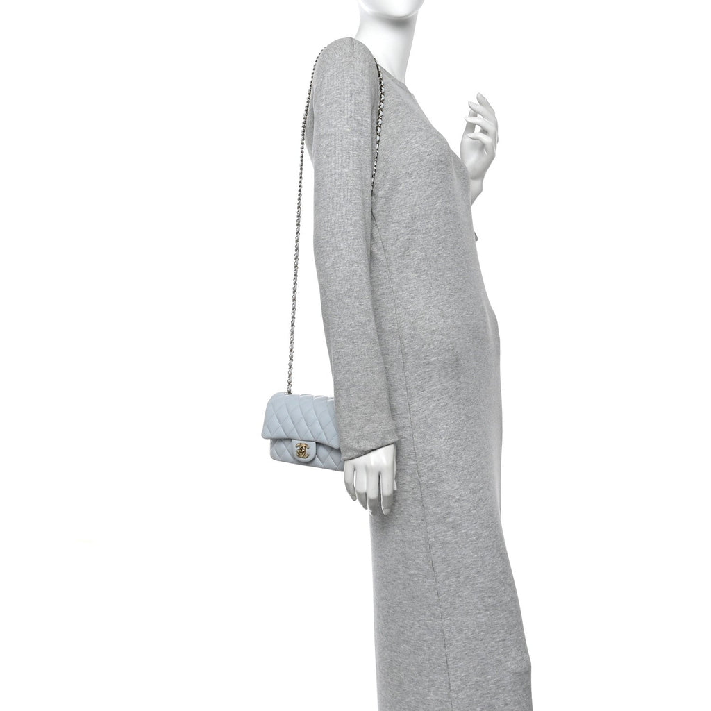 Chanel Lambskin Quilted Extra Mini Rectangular Flap Light Blue