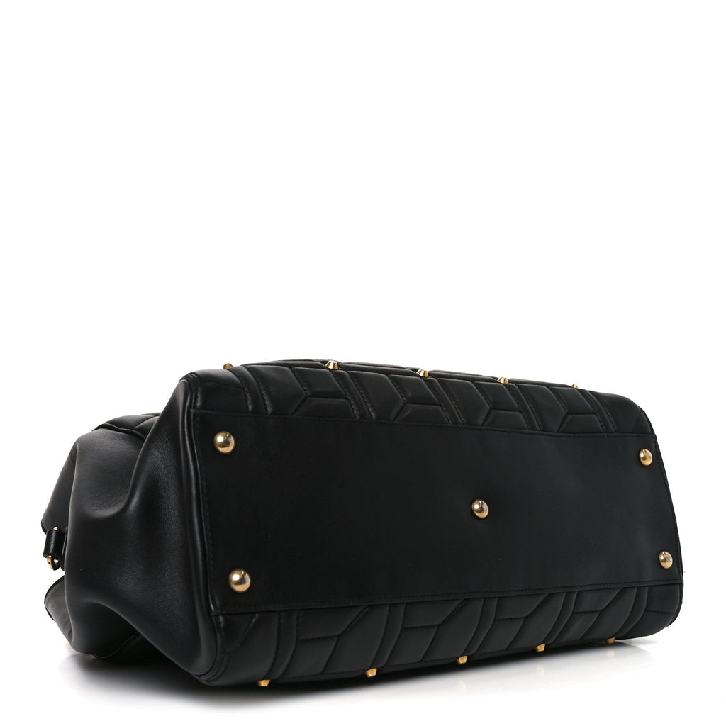 Gucci Calfskin Matelasse Studded Medium GG Marmont Tote Black