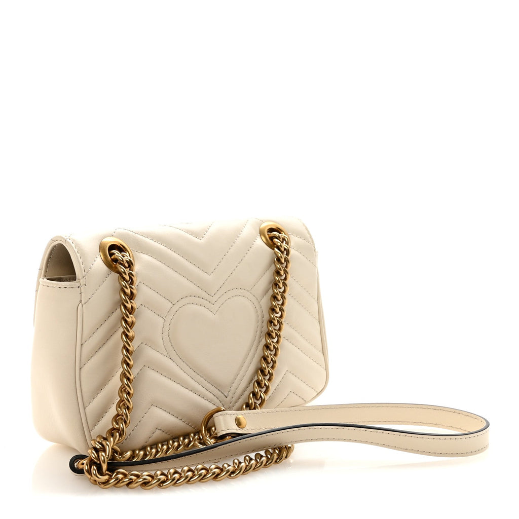 Gucci Calfskin Matelasse Mini GG Marmont Shoulder Bag White