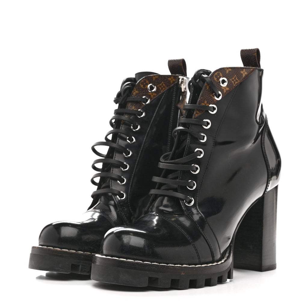 Louis Vuitton Glazed Calfskin Monogram Star Trail Ankle Boots 39 Black