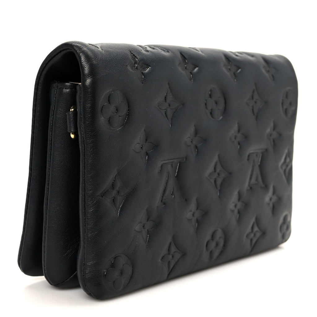 Louis Vuitton Lambskin Embossed Monogram Pochette Coussin Black