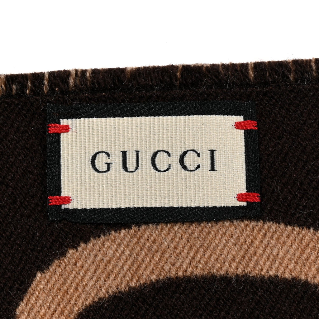 Gucci Wool Silk Monogram Jumbo GG Freedom Scarf Dark Brown Beige