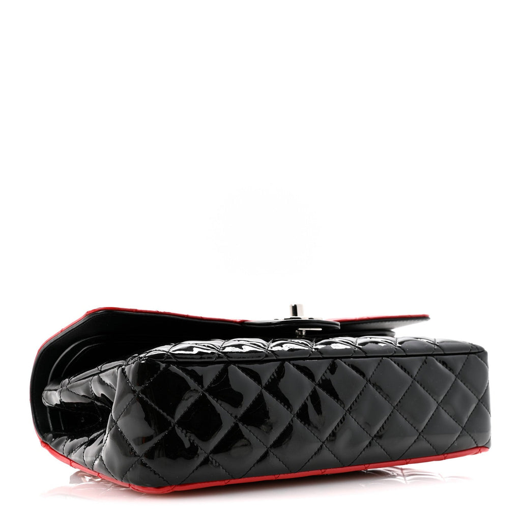 Chanel Patent Calfskin Quilted Bi-Color Medium Double Flap Black Red