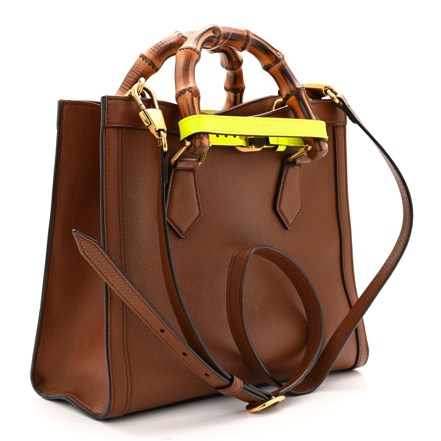 Gucci Wonka Grain Calfskin Small Diana Tote Bag Cuir Yellow Fluo