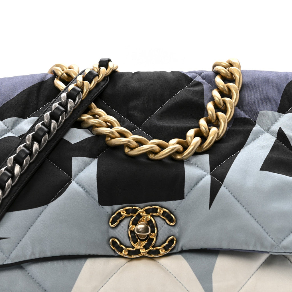 Chanel Silk Maxi Scarf Chanel 19 Flap Black Blue White